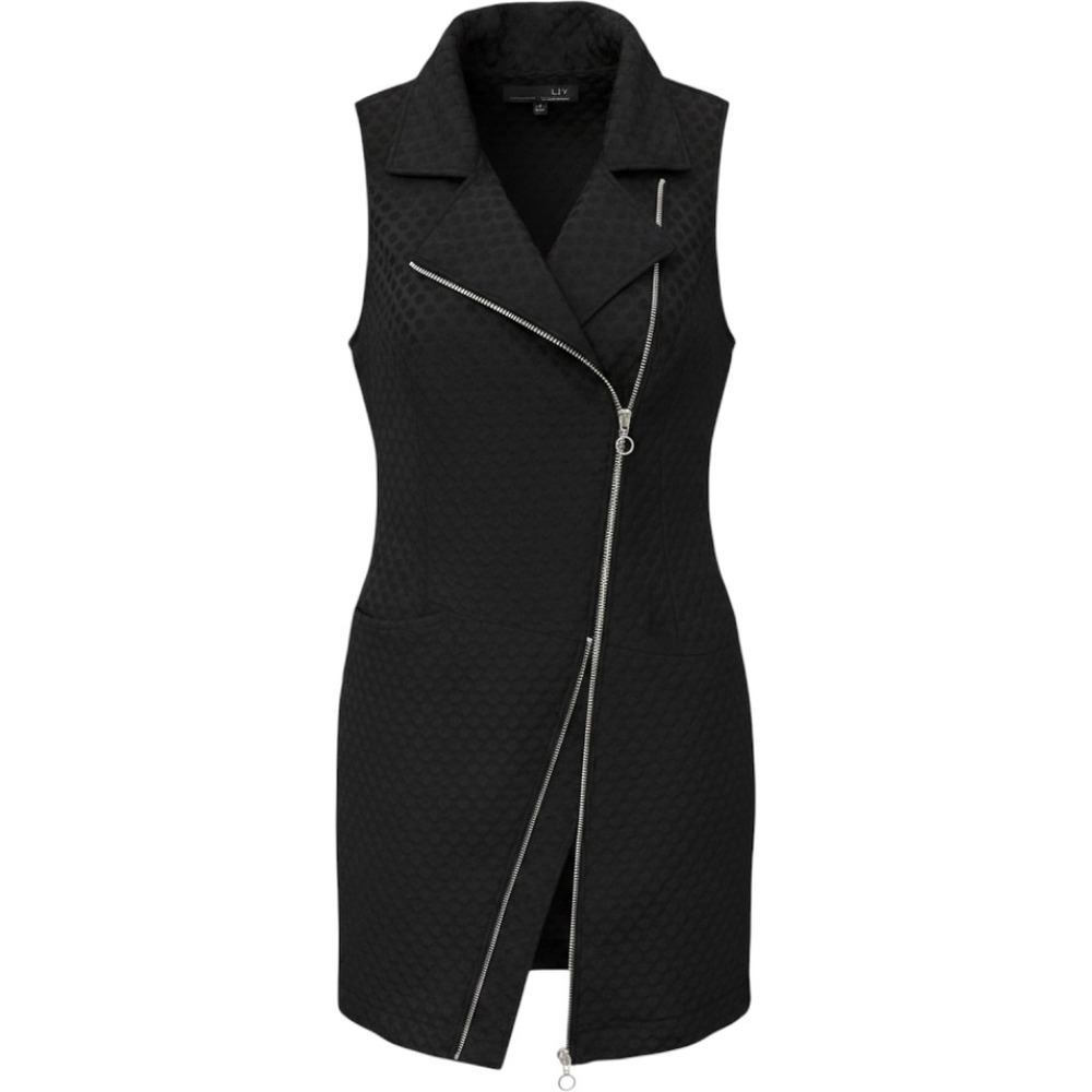 Liv by Habitat Black Textured Zip Dress MAsymmetrical Art Wear Minimalist EUC